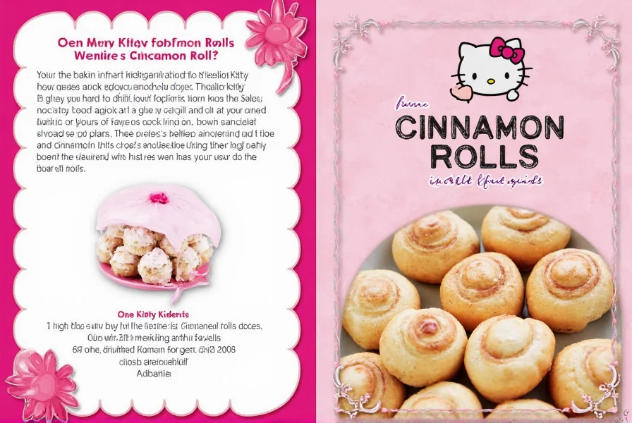 Finished Hello Kitty cinnamon rolls with white icing face, black edible marker features, and red bow decoration arranged on pastel pink plate
