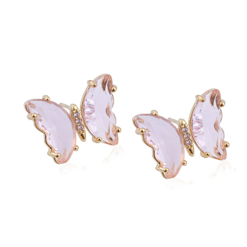Pink Crystal Butterfly Hoop Earring/Rose gold/RGE265G 