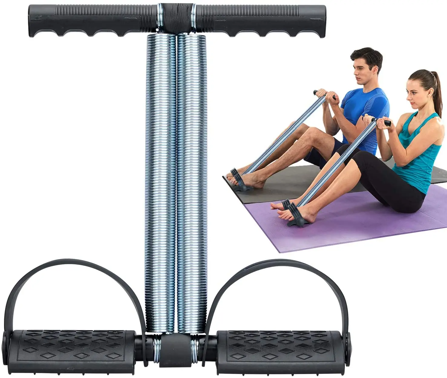 

Elastic 2020 Sit Up Pull Rope Dual Spring Tension Foot Pedal Equipment for Abdominal Leg Exerciser Tummy Trimmer Sport, Picture