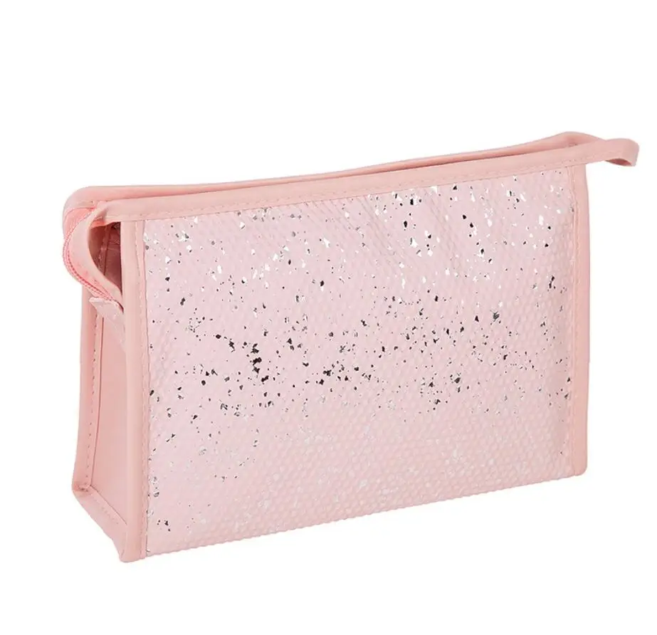 

wholesale high quality pink pu shiny customized solid color cosmetic bag easy pick up, 5 colors can choose