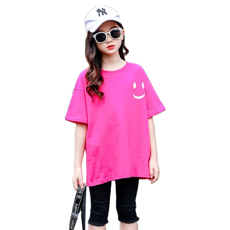 

Summer Short Sleeve Fashion Printing Girl T-shirts Korean Style Casual Shirts Simple Style Pure Cotton Smile Face Tops