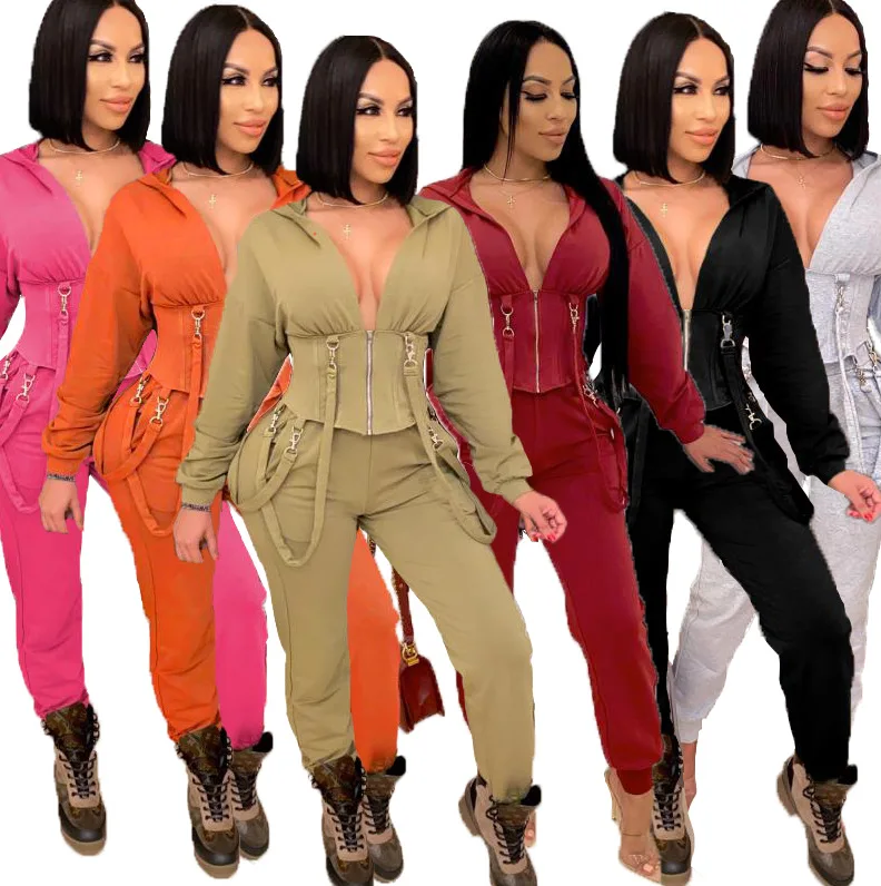 

Premium Quality Fashion Sets Crop Top Jogger Pant Sweat Suits For Women Strapped 2 Piece Jogger Set Most Sold Lace Up Jogger Set