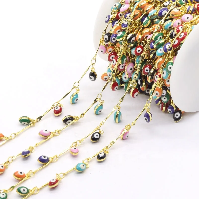 

Colorful Turkey Evil Eyes Chains Jewelry DIY Enamel Chain for Women Necklace Bracelets, 18k gold plated