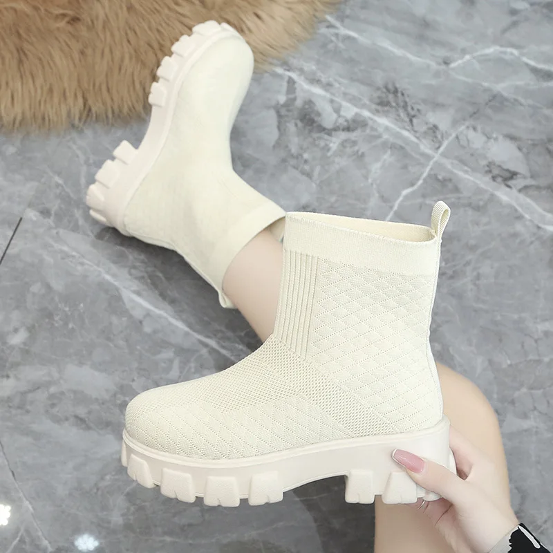 

Wholesale Women's Chimney Elastic High Top Boots Thick Bottom Knitted Martens Boots, Colors
