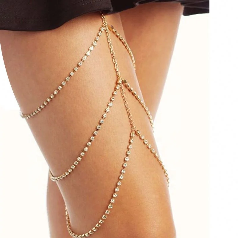 

Sexy Crystal Thigh Leg Body Chain Jewelry For Women Silver Gold Chains Waist Link Necklace, Picture