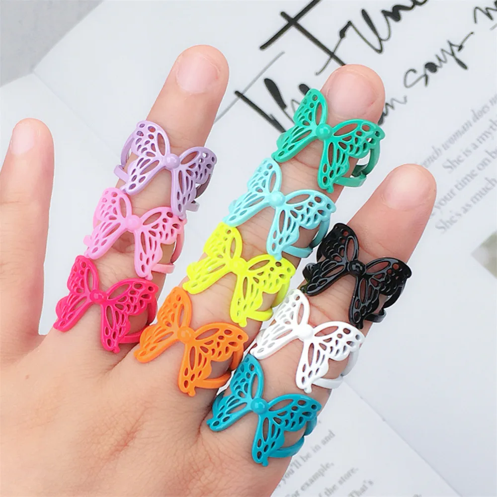 

Candy Color Hollow Butterfly Rings for Women Girls Simple Dripping Oil Enamel Butterfly Open Rings Birthday Gifts Jewelry
