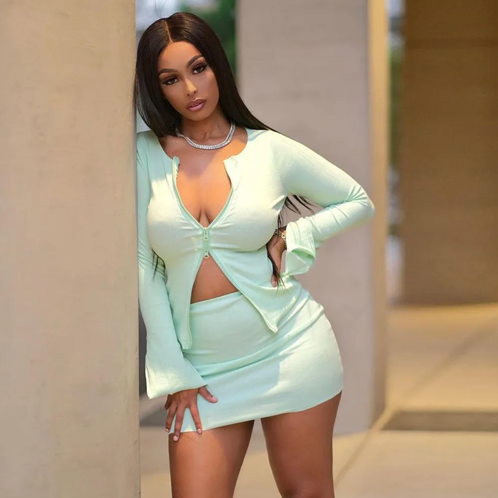

Shiyu Fall 2021 Women Clothes New Arrival Long Sleeve Top and Bodycon Skirt 2 Piece Dresses for Women Fall Winter Clothing