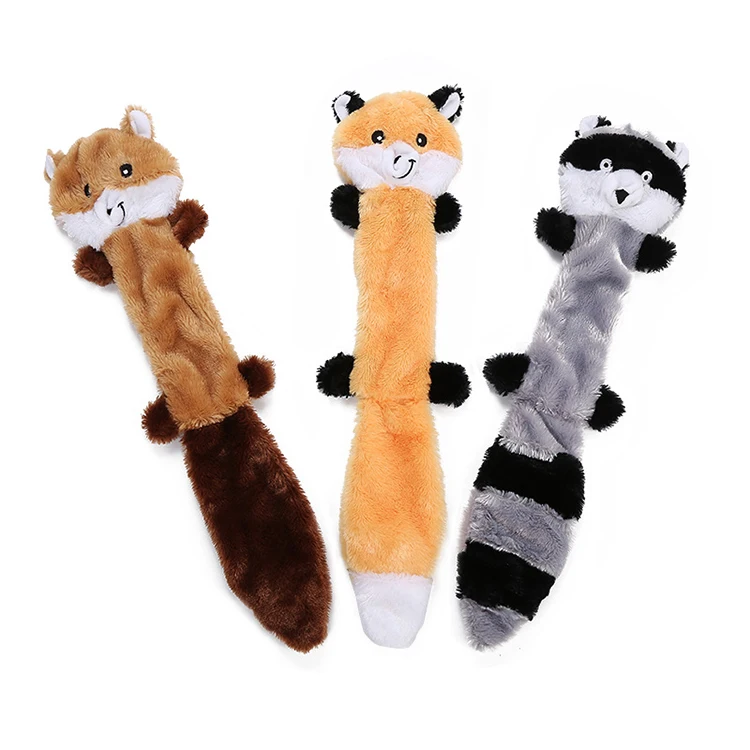 

Amazon Hot Sale Fox Raccoon and Squirrel Animal Shape No Stuffing Squeaky Plush Dog Toy