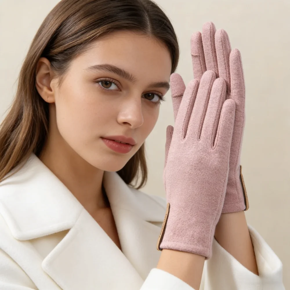 Fashion Korean Style Bike Riding Touch Screen Thermal Winter Women's Wool Gloves