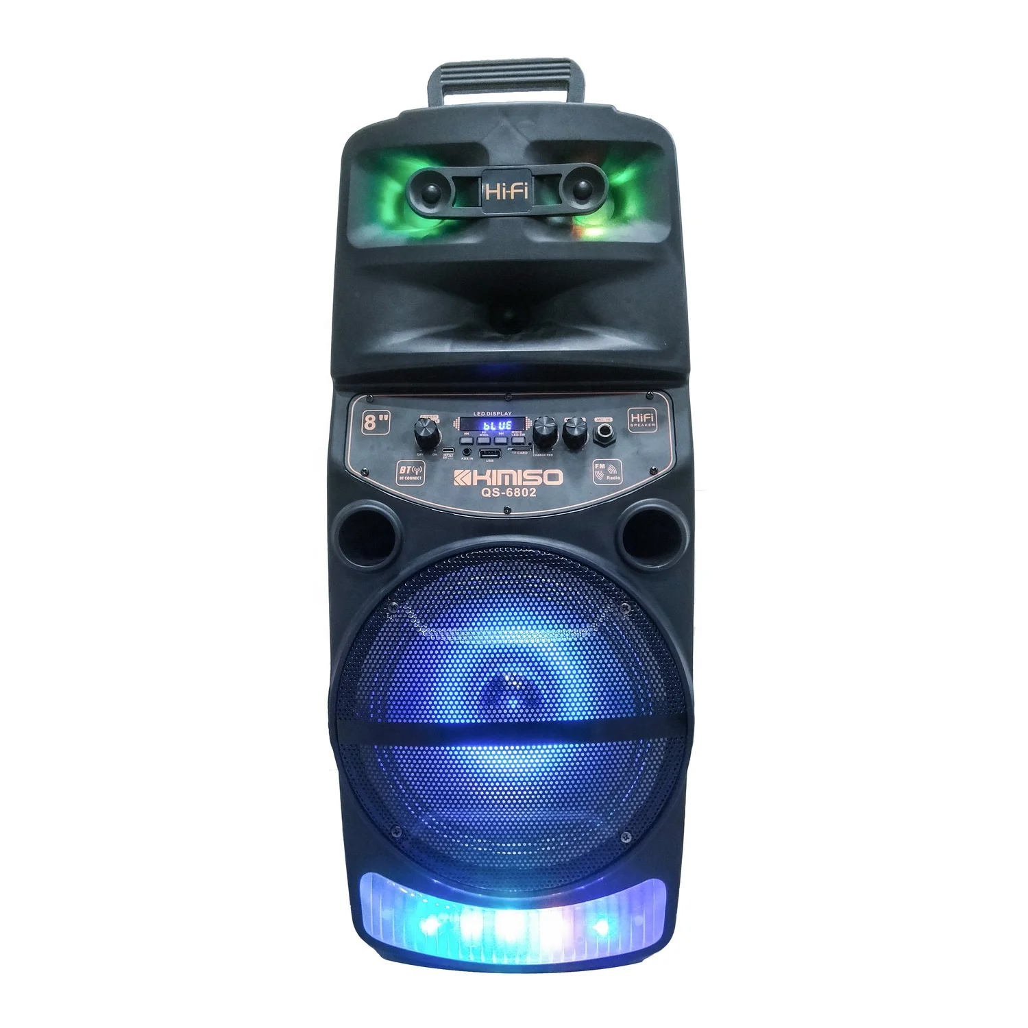 

QS-6802 8Inch Kimiso outdoor speaker Rechargeable trolley bt speakers with remote control and wired Mic