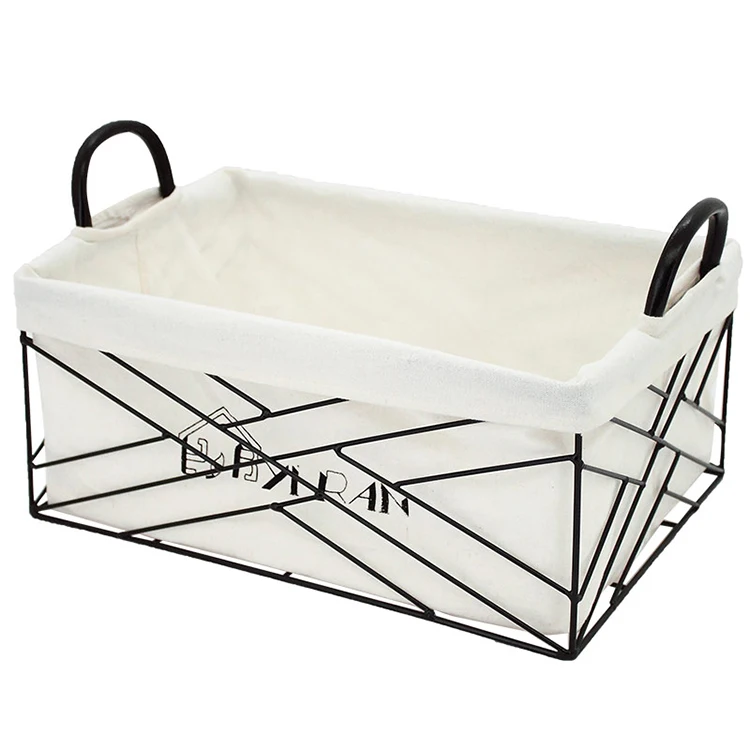 

Wholesale handmade rectangular metal storage basket iron woven basket with handle, Black