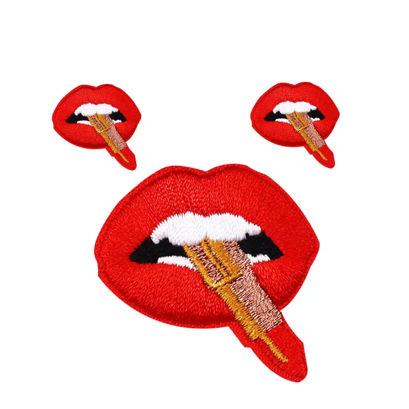 

Factory fashion vintage patch sexy red lips lipstick logo designer apparel t shirt iron on embroidery patches, Custom color