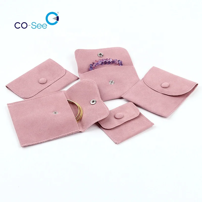 

Wholesale Custom Printed Microfiber Velvet Jewelry Bags Envelope Gift Packaging Pouch with Snap Button