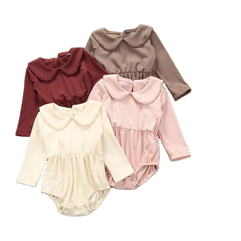 

Spring Autumn Infant Toddler Clothing Peter Pan Collar Baby Girl Clothes Romper Ribbed Bodysuit, Photo showed and customized color
