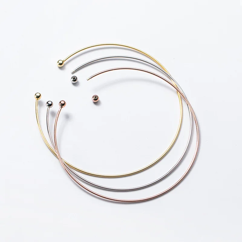 Hot Style 925 Sterling Silver 1mm Cuff Bracelet W/3mm Threaded Ball for Women Jewelry Making