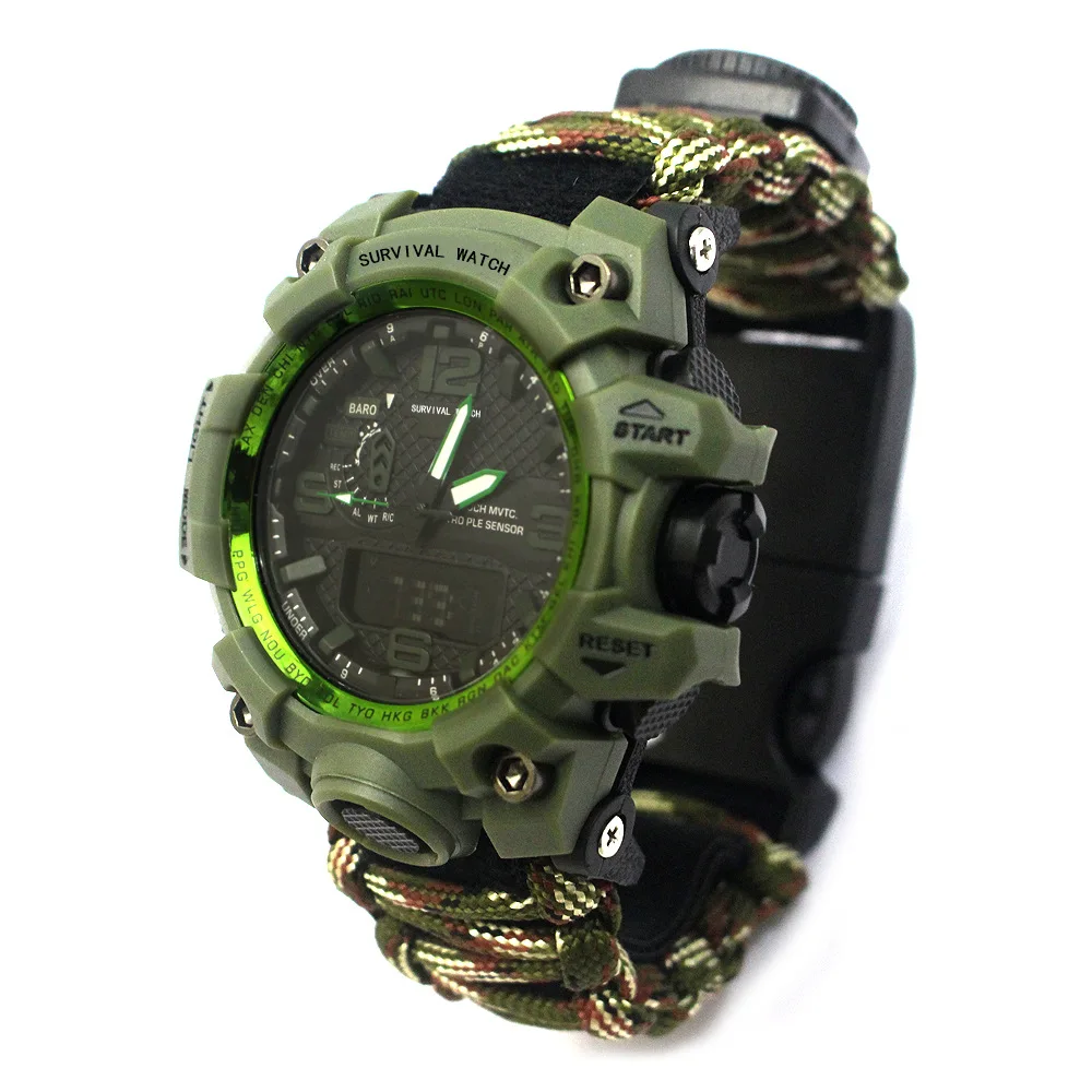 

Nylon Umbrella Cord Braided Wristwatch Survival Emergency SOS Compass Alarm Military Watch Multi-functions Outdoor Sport Watches