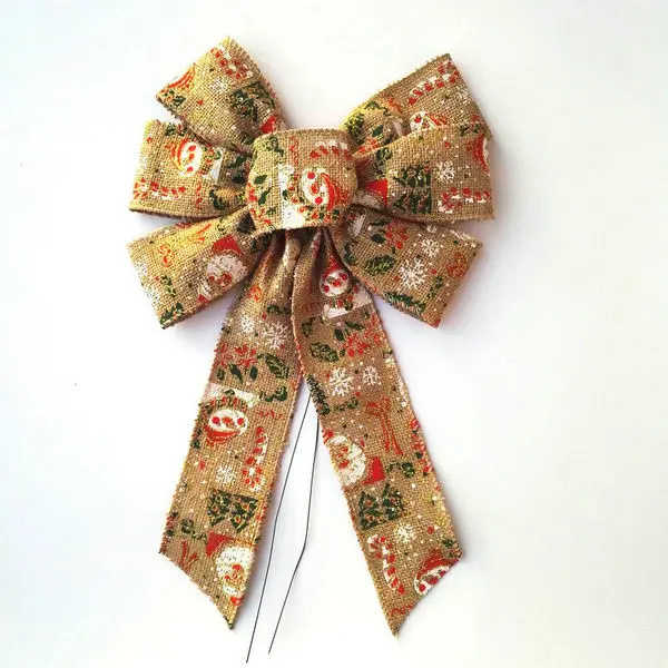 

Wire Edge Trim Christmas Festival Wedding Party Tree Wreath Decoration Printing Snowman Burlap Ribbon Bow 10" X 18", Red;or other colors are available