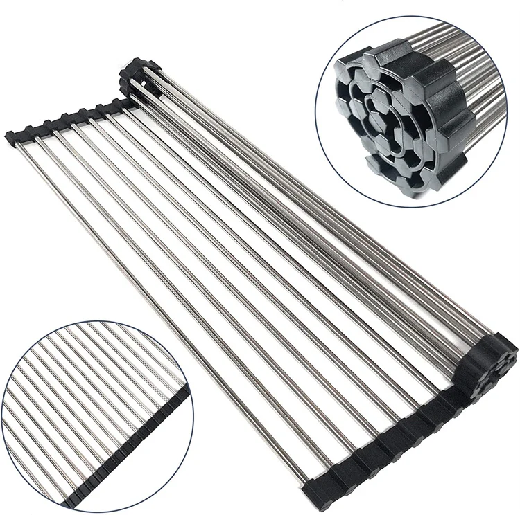 

Multipurpose Foldable Rack Silicone Stainless Steel Roll Up Dish Drying Rack, Customized color