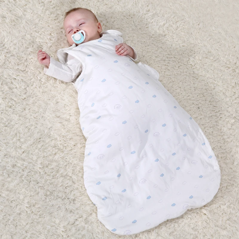 

Super soft 80s high count 100% organic cotton new born baby winter sleeping bags, White