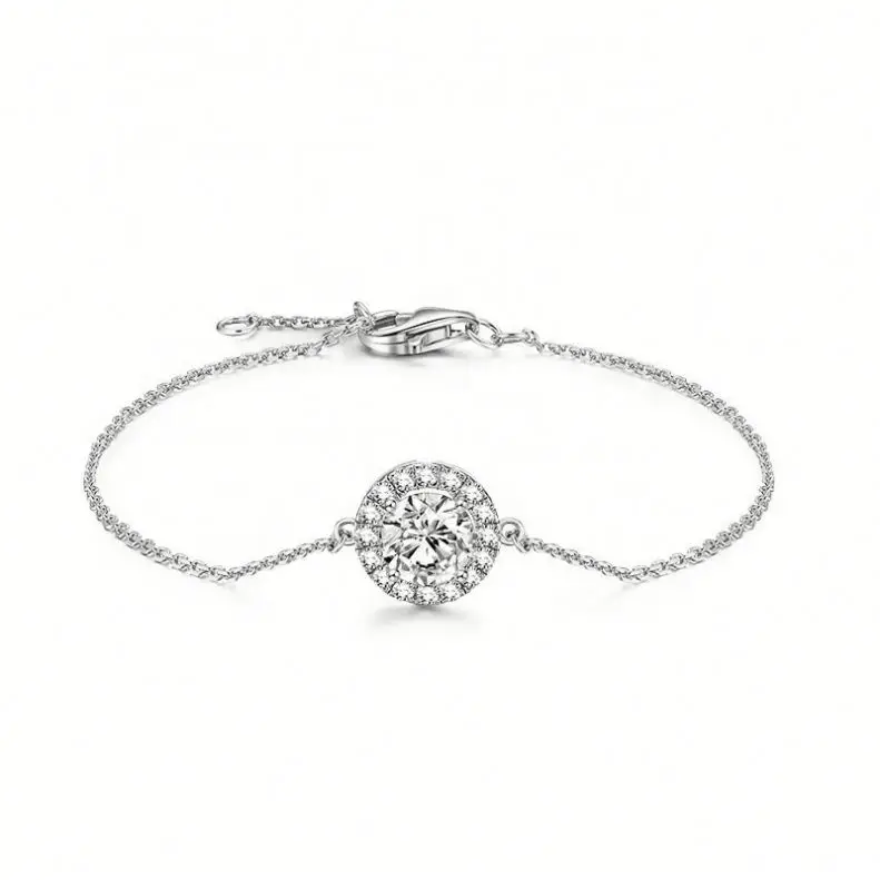 

S925 Silver Women's Diamond Bracelet Round Classic Fashion Bracelet, Picture