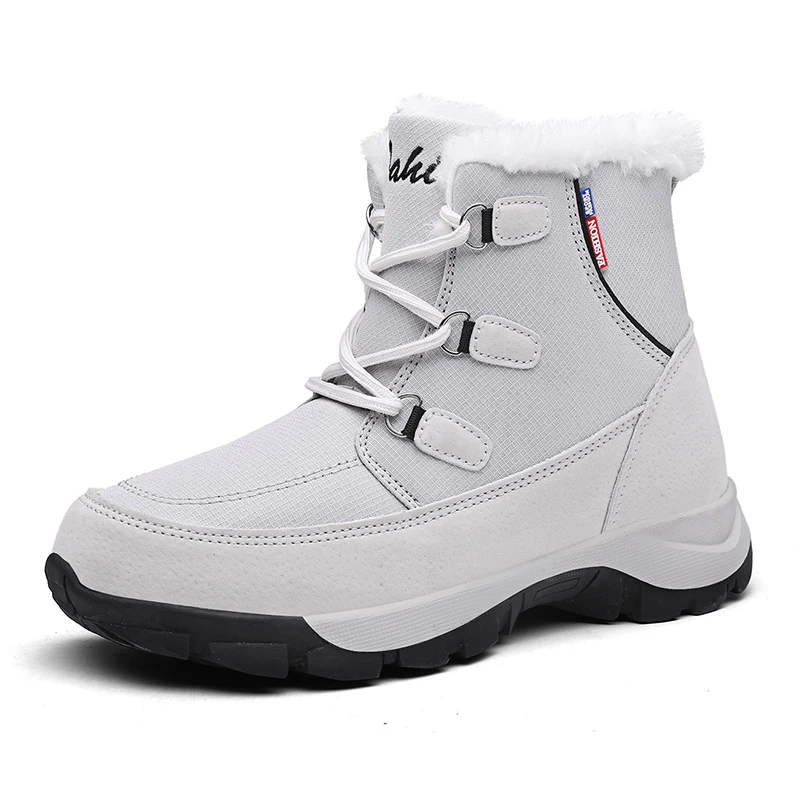 

Quality Waterproof Winter Women Boots Keep Warm Mid-Calf Snow Boots Lady Lace-up Comfortable Boots Chaussures Femme, Black.white