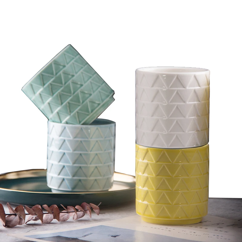 

ceramic emboss creativity japanese Middle East style wholesale coffee mug with geometric triangle cup without handle