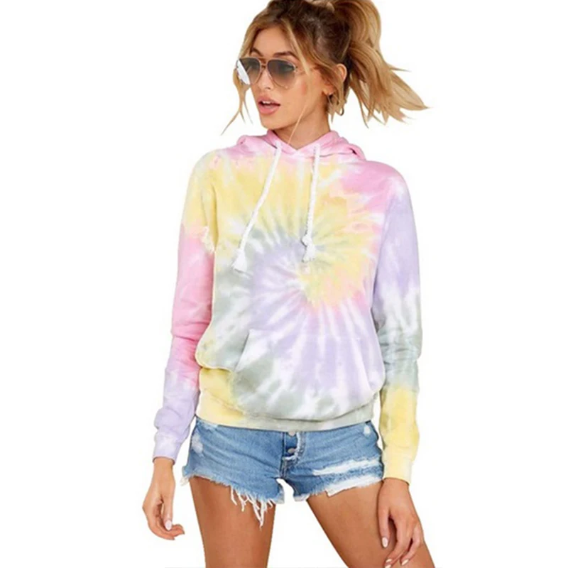 

Streetwear Colorblock Long Sleeve Hoodies Sweatshirt Women Tie Dye Hoody Loose Pullover Hoodie for Women