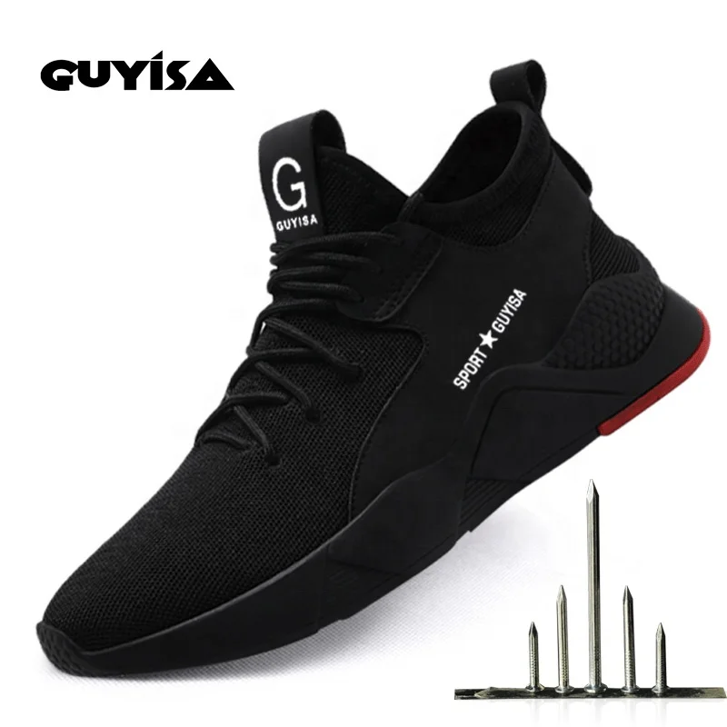 

GUYISA Labor insurance shoes lightweight breathable deodorant work shoes Men's casual sports safety shoes with rubber bottom, Balck