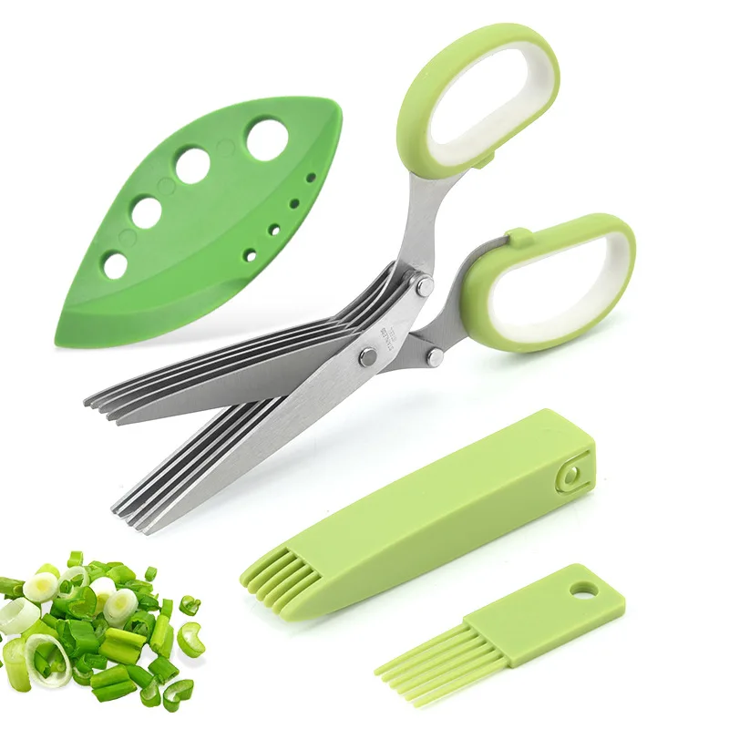 

Multi-functional Stainless Steel Knives 5 Layers Scissors Cut Green Onion Spices Kitchen Tools, Four colors