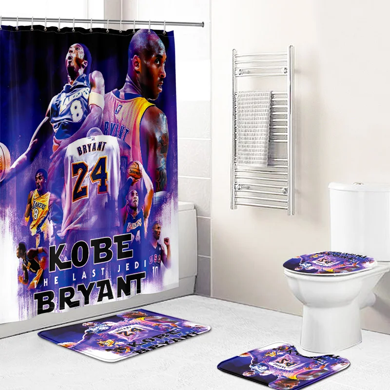 

famous basketball player Kobe waterproof fabric bath set forever number 24 3d shower curtain luxury bathroom set 4pcs with rugs