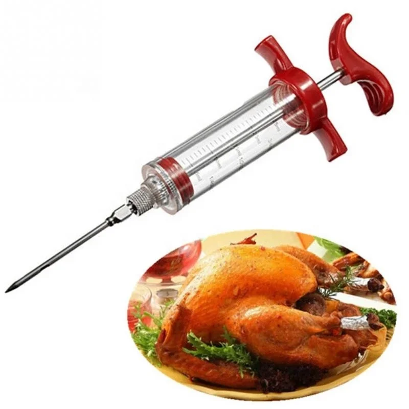 

Hot selling bbq teak meat flavor needle plastic turkey pork sauces injector marinade syringe, Red