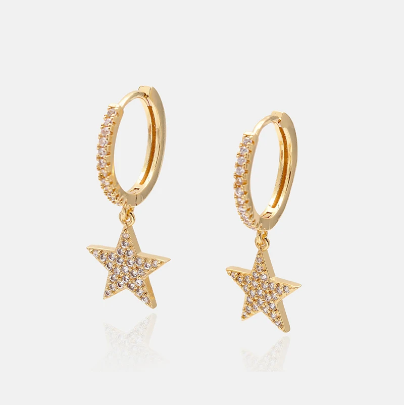 

drop earrings women fashion 925 sterling silver starburst huggie earring luxury cz micro pave gold star earrings