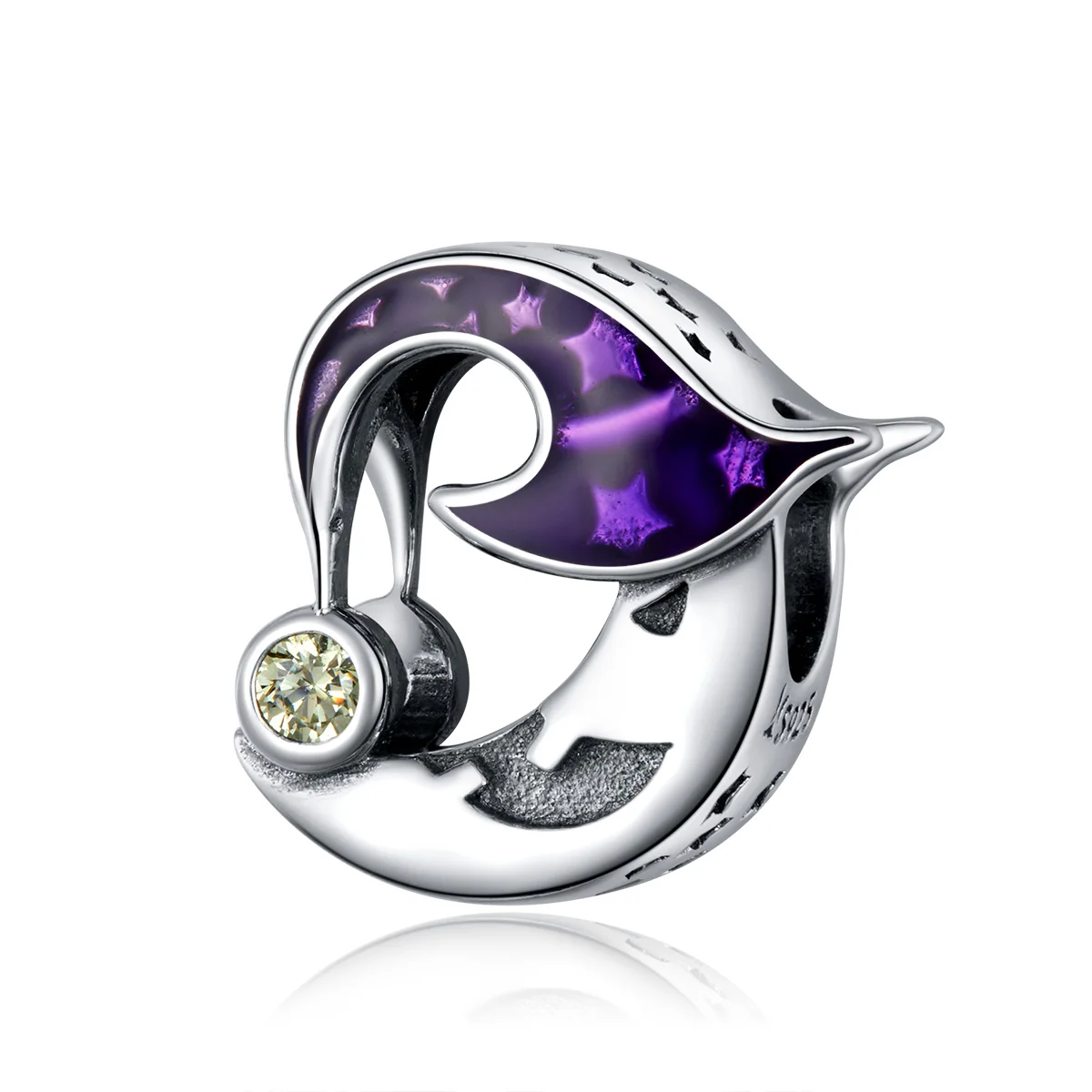 

For Halloween gift evil moon with purple hat charm 925 silver jewelry making