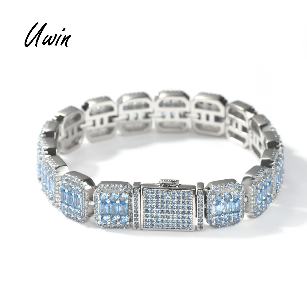

2021 Dazzling Princess Cut Baby Blue Pink CZ Bracelet Baguette Zirconia Women Men Bracelets Jewelry