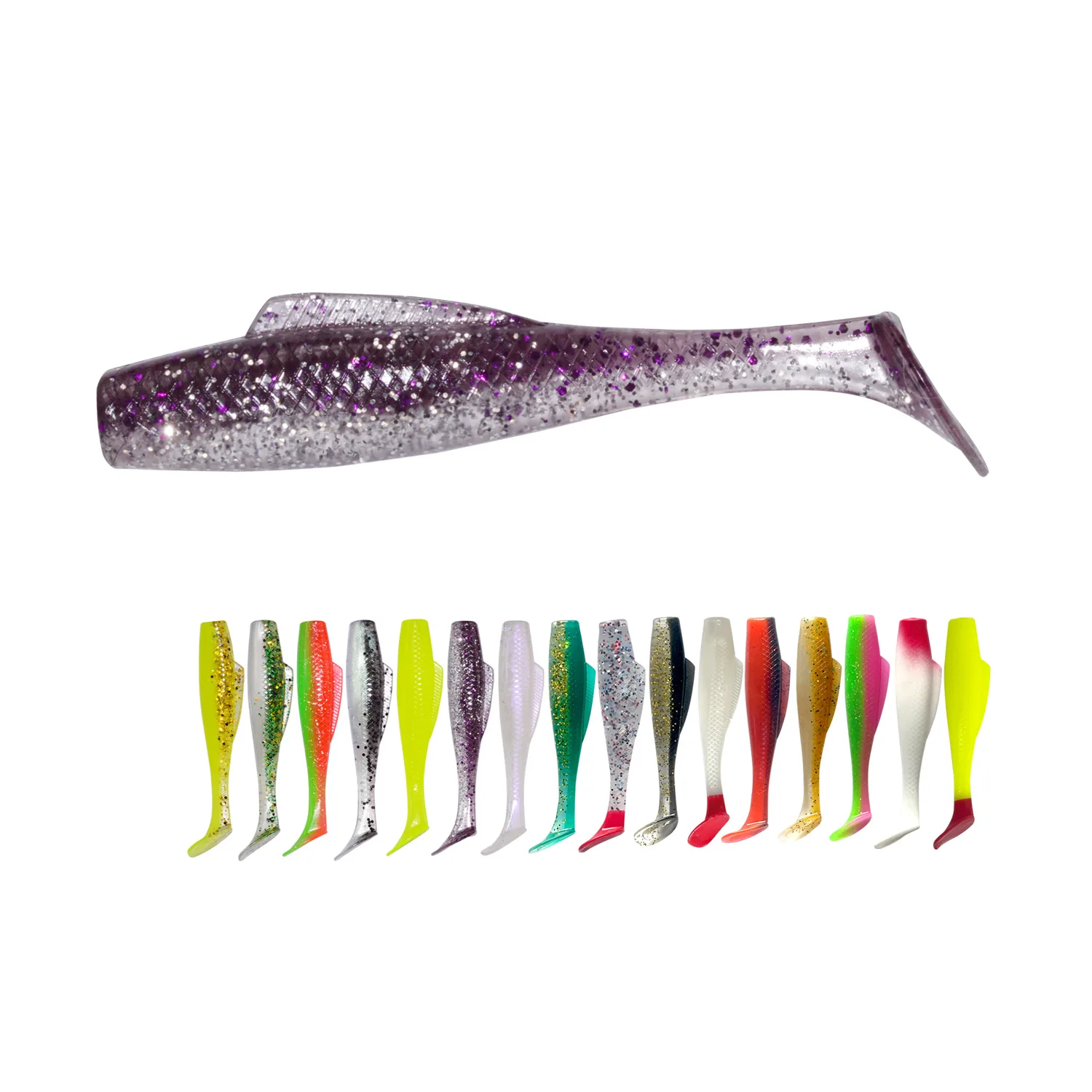 

HAWKLURE fishing lure Shad Baits 85mm 5g TPR Material Double Colors T Tail artificial Soft worm, 16 colors