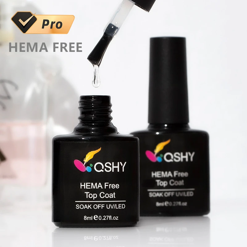 

QSHY HEMA FREE Custom Logo Private Label Wholesale UV LED Nail Art Soak Off Organic Resin Rubber Top Coat Gel Polish