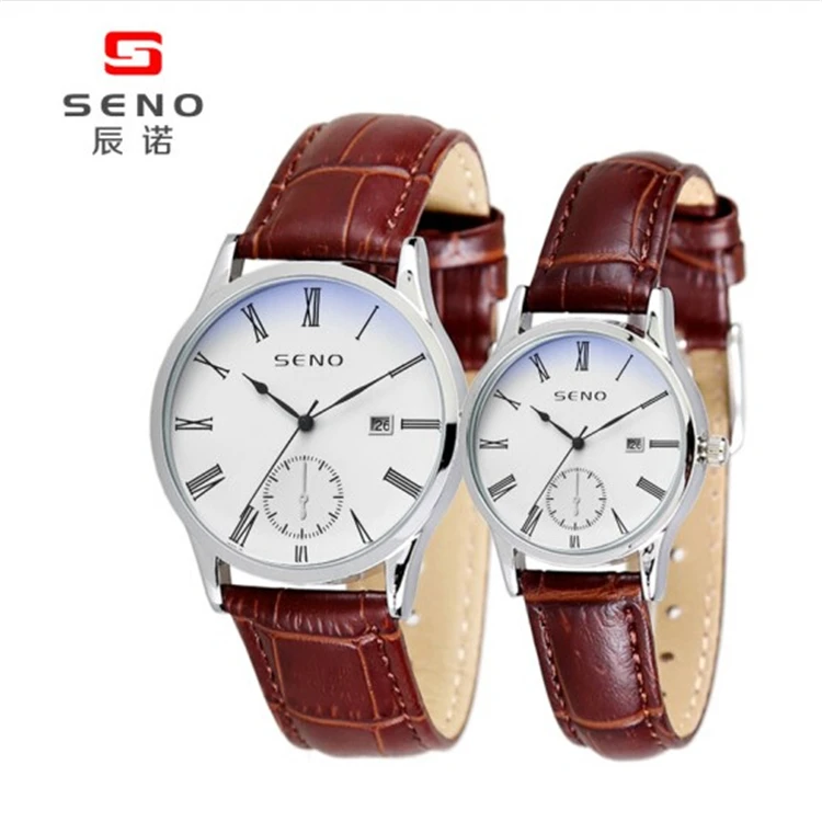 

SENO Men's Easy Reader Strap Couple Watch Small DIAL Leather Sport Luxury Alloy Fashion Charm Analog Water Resistant Day/date