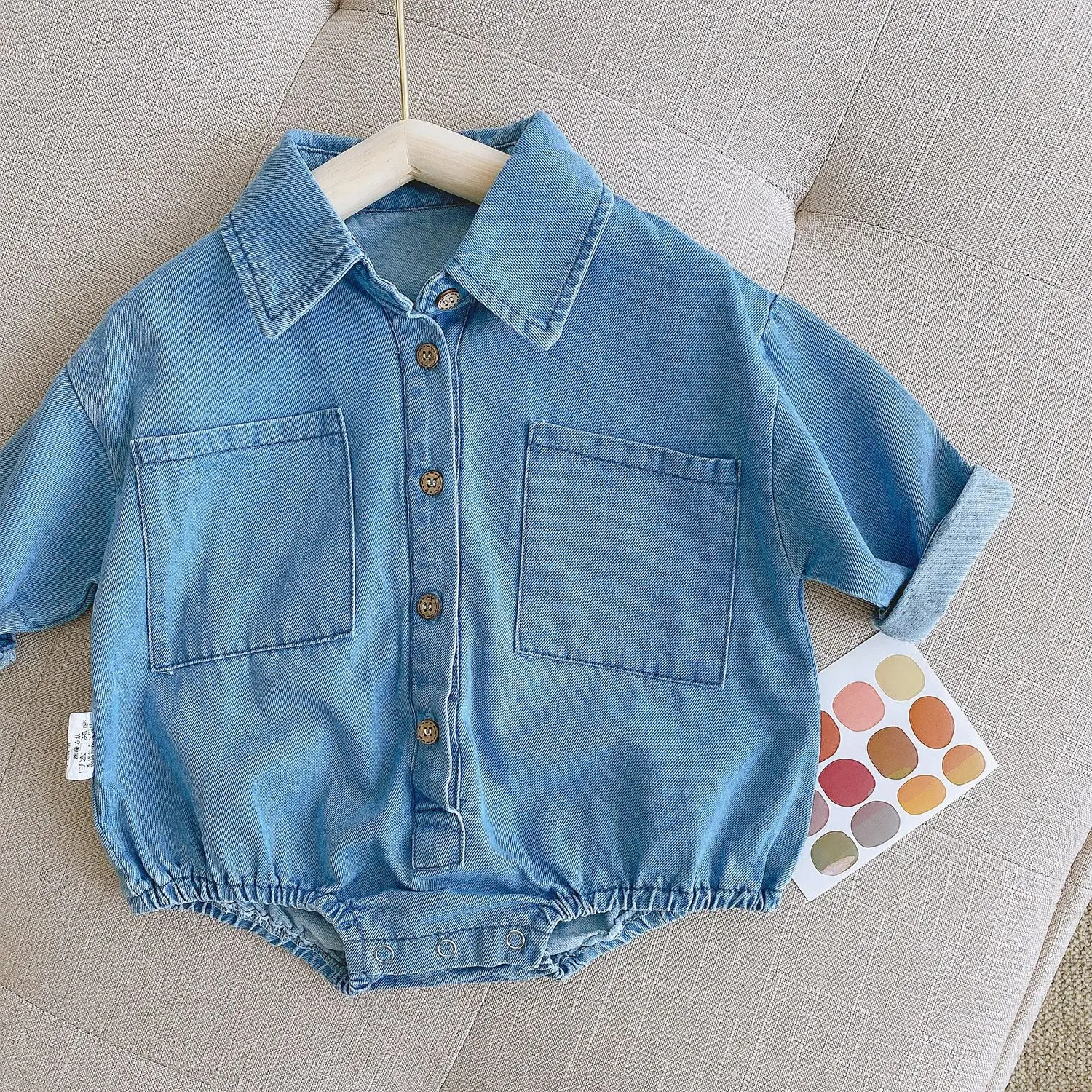 

rts kids clothing 2020 autumn Korean simple long-sleeved one-piece Baby denim romper