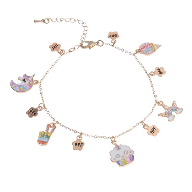 

Fashion Sweet BFF cartoon Children's Anklet kids Cute Charm jewelry rainbow unicorn enamel Pendant Anklet girlHot Sale