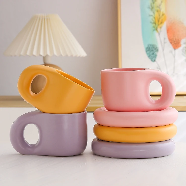 

Creative Novelty Cup and Saucer Nordic Ins Style Pangpang Fat Mug Coffee mug set Teacup set Ceramic Mug