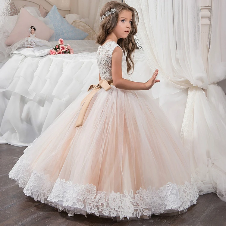 

long style party white lace kids cotton frocks design