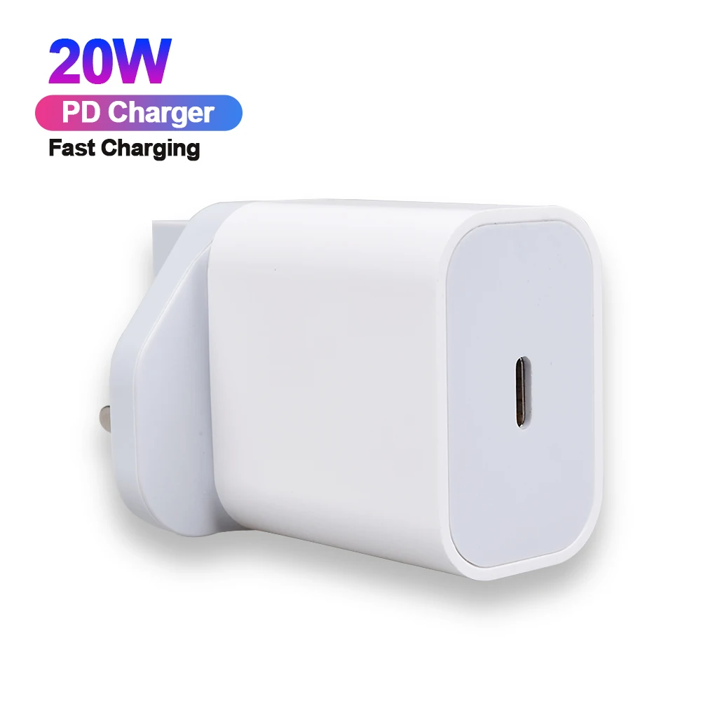 

20W PD Wall Charger UK For iPhone 12/13 Pro USB C Wall Plug 3 Pin UK Charger, White