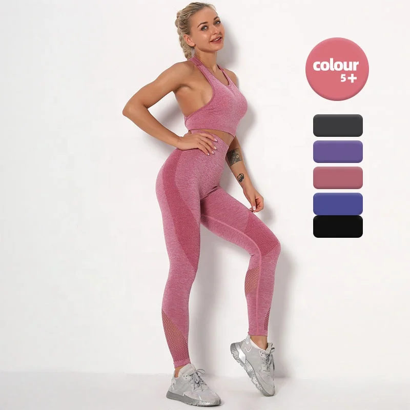 

Private Label Custom Fitness Clothes Girls Sports Wear Women Spandex Two Piece Seamless Yoga Bra And Leggings Set, 5 colors