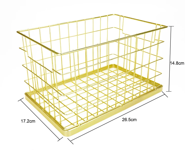 Houseware Bathroom Small Mesh Food Pantry Gold Organizer Metal Wire Storage Basket
