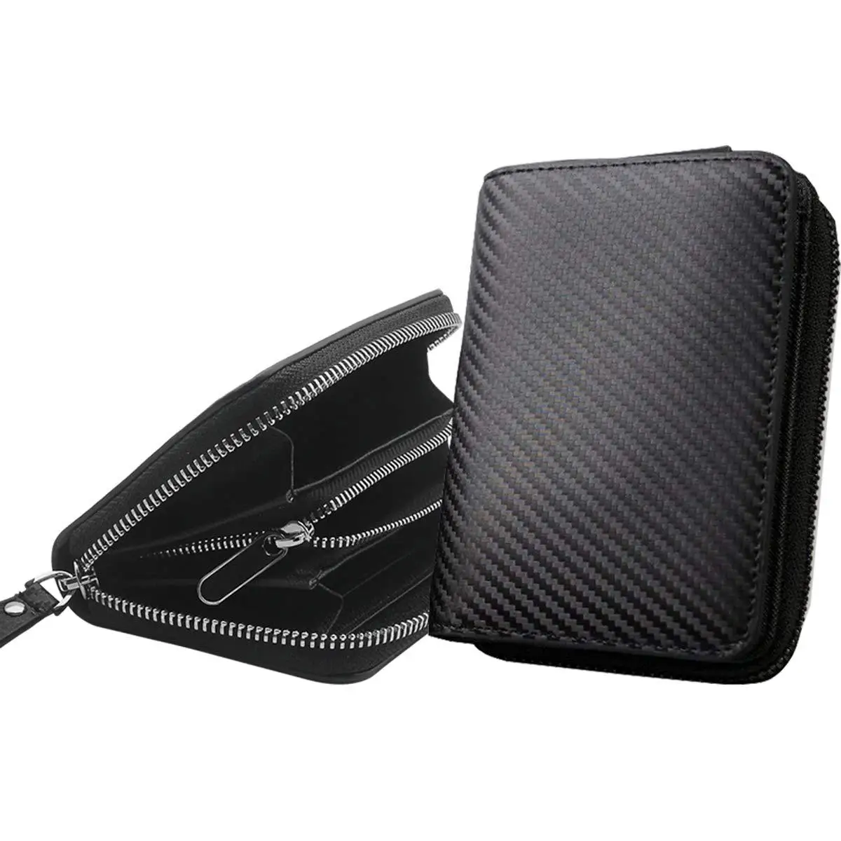 

Carbon fiber coin purse pouch leather small card holder unsex leather purse mini coin
