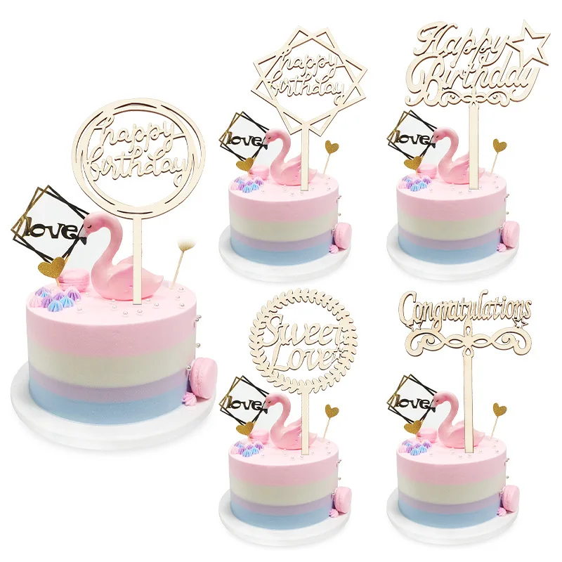 

Ychon Cake Topper Solid Wood Wood cake topper birthday party cake decoration crafts happy birthday card