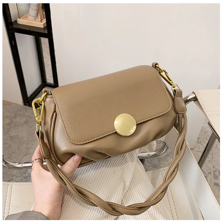 

2021 Retro Ruched Solid Color Armpit Bag Underarm Shoulder Bags Sling Leather Ladies Handbags With Twist Knot, As picture