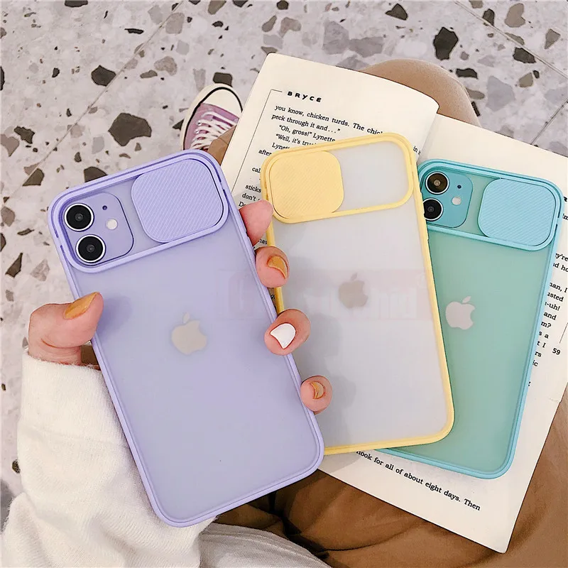 

Sliding Camera Protect Frosted Matte PC Phone Case for iPhone SE 7 8 X XS XR XS Max 11 Pro Max Camera Lens Cover for iPhone 12, Frostedtransparent
