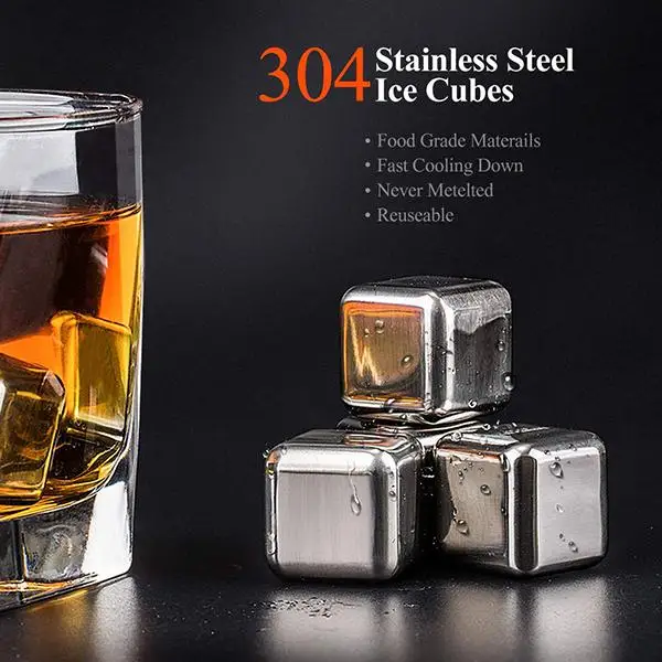 

ice Stones Gift Set Chilling Rocks Reusable Stainless Steel Ice Cubes with Ice Tongs and Gift Box, Silver