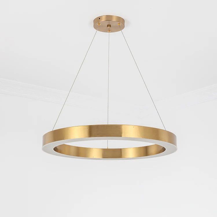 Dimmable dining room single ring huge round gold modern circle shaped led hanging lamp pendant light for living room